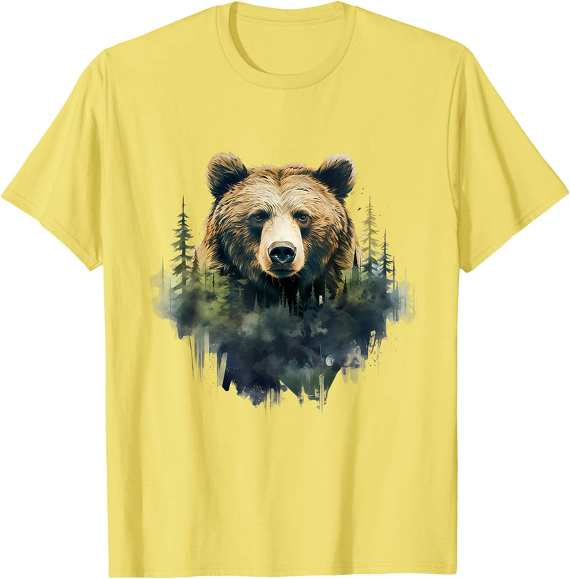 Bear Forest Animal Art Portrait Forest Artwork Wildlife T-Shirt - Lemon Yellow