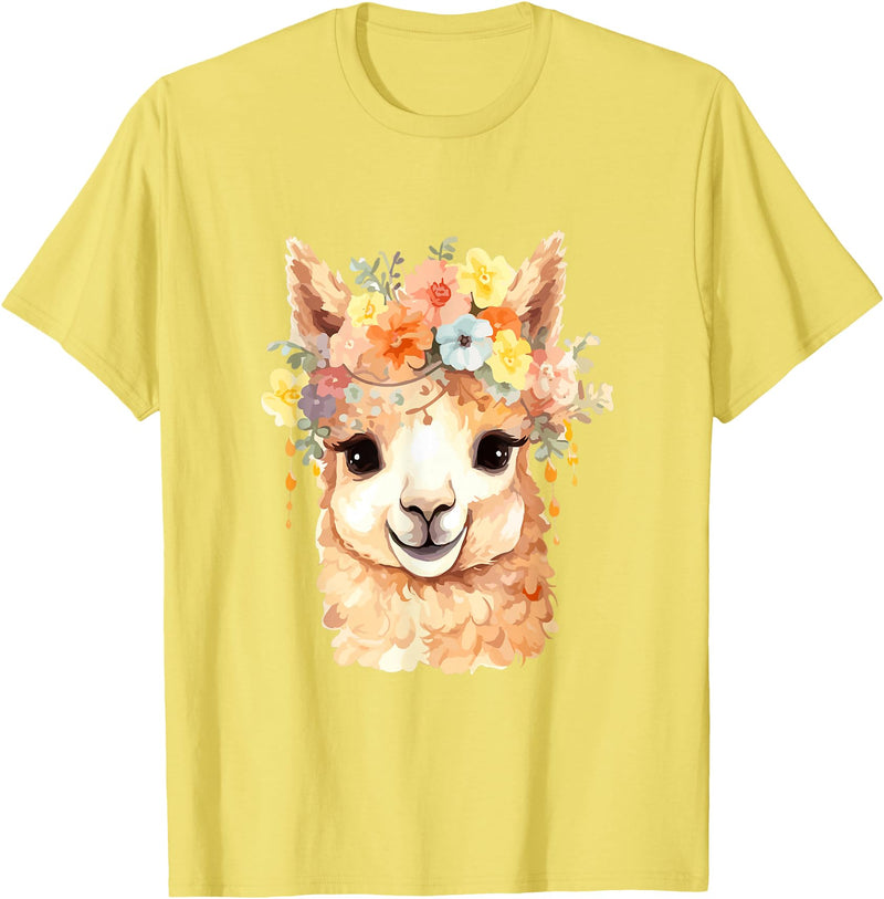 Alpaca and llama with flowers Designs Alpaca with Flowers, Cute Alpaca and Llama T-Shirt - Lemon Yellow