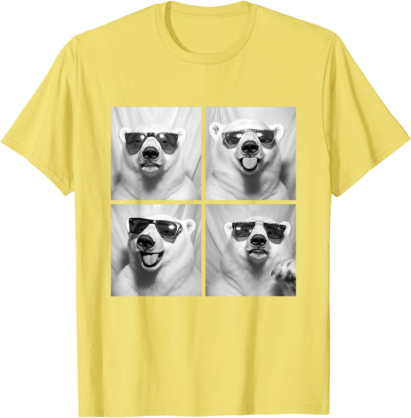 Funny Animal Photography Clothing Co. Funny Polar Bears with Sunglasses Cool Ice Bears Humor Meme T-Shirt - Lemon Yellow