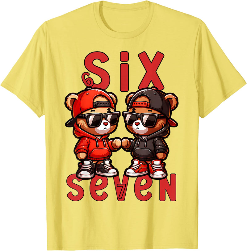 Funny Teddy Bear 67 Matching Teenager Boys Designs 67 Teddy Bear 6 7 Meme for Boys Kids Cute School Six Seven T-Shirt - Lemon Yellow