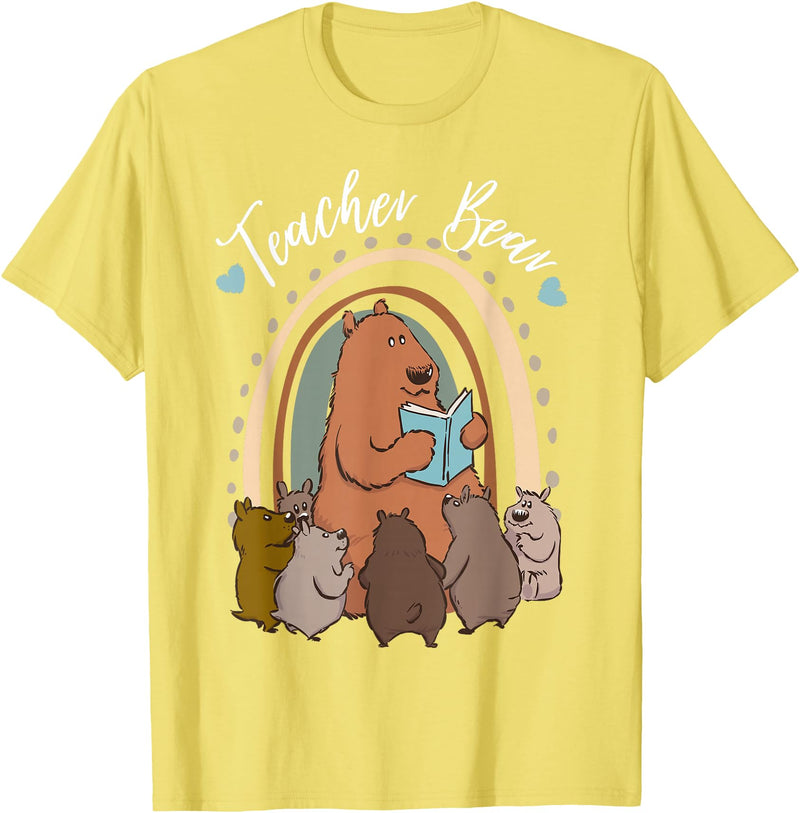 Thank You Teacher Appreciation Gifts Teacher Bear Reading Appreciation Teacher Graphic T-Shirt - Lemon Yellow