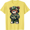 Camo Teddy Bear Hip Hop Designs for Men & Boys Camo Hip Hop Teddy Bear Camouflage Gangsta Streetwear Hustle T-Shirt - Lemon Yellow