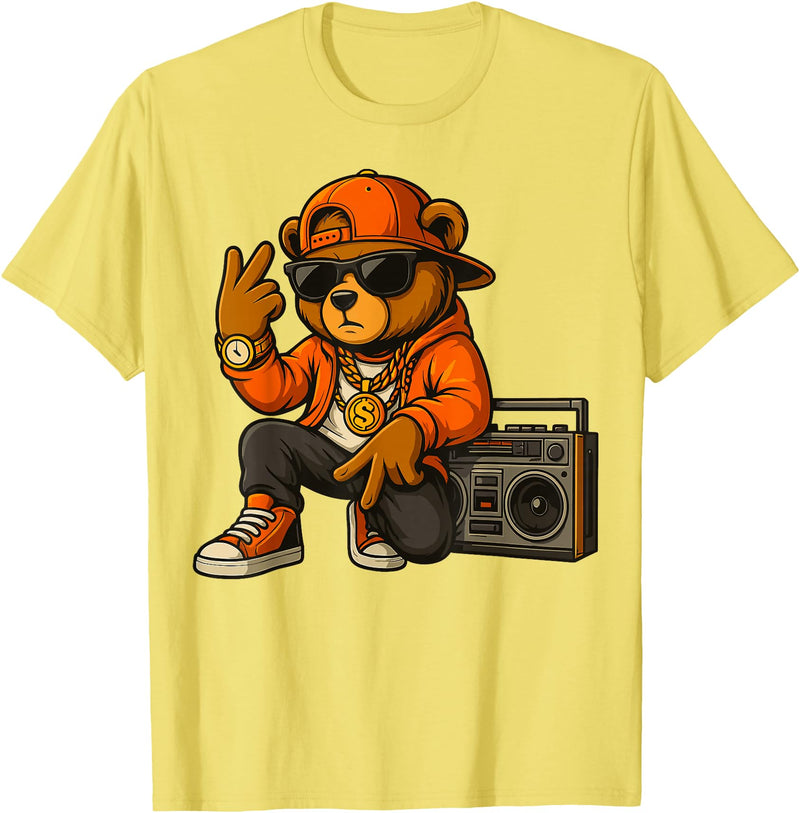 Creative & Funny Teddy Bear Gifts Hip Hop Teddy Bear T-Shirt - Lemon Yellow