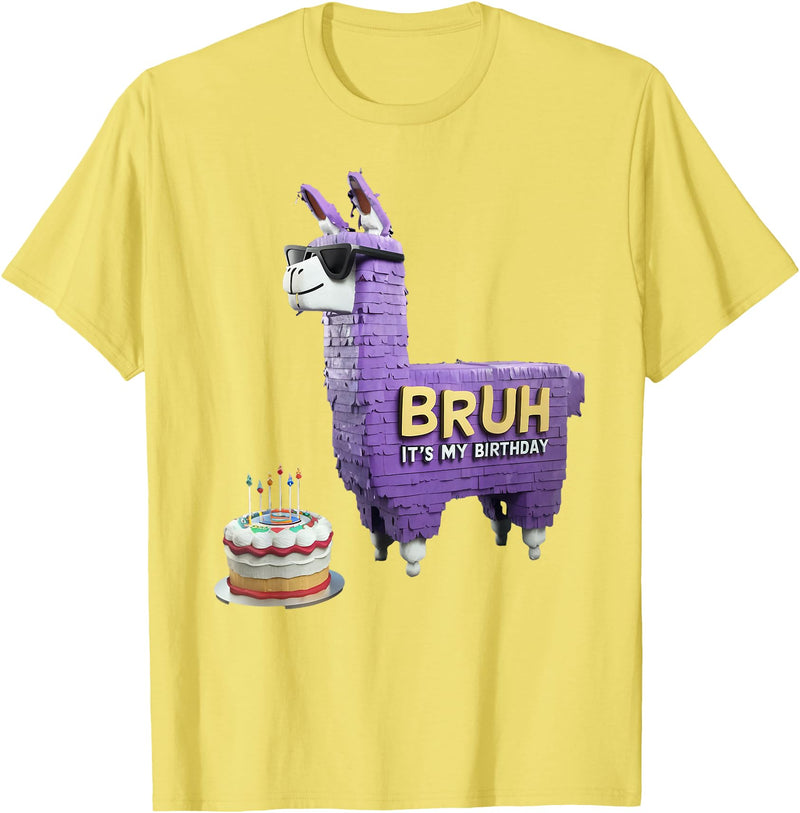 Llama Pinata Birthday Clothing Family Party Bruh Its My Birthday Llama Pinata Boy Girl Family Party Bday T-Shirt - Lemon Yellow