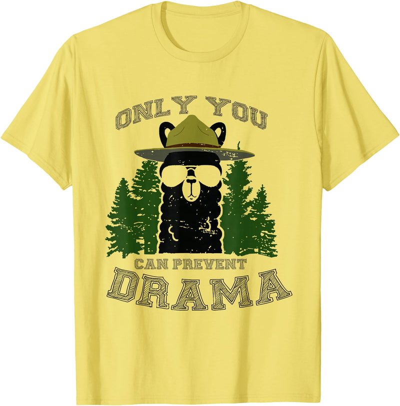 LaLa Designs Only You Can Prevent Drama Llama Forest Camping Smokey T-Shirt - Lemon Yellow