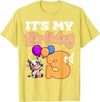 Cow Birthday 3 Party Farmyard Apparel Cow 3rd Birthday Party Balloons Moo Farm Animal Vet Barn T-Shirt - Lemon Yellow