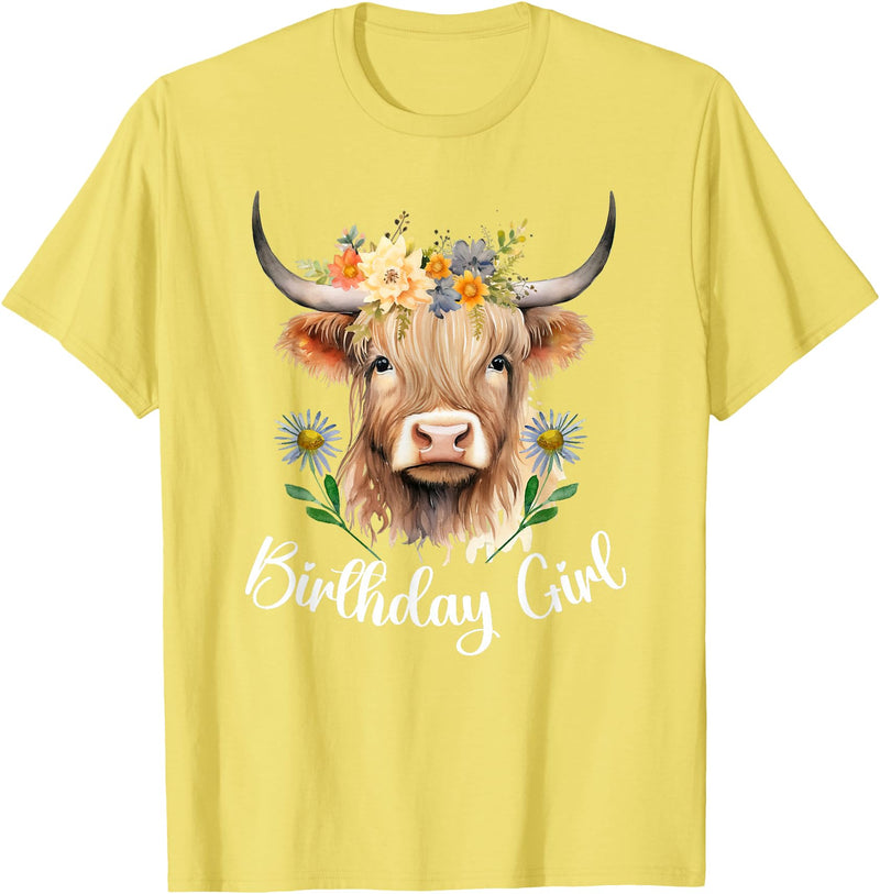 Cow Birthday Designs Matching Family Highland Cows Cow Birthday Girl Mother Girl Mama Woman Family Matching T-Shirt - Lemon