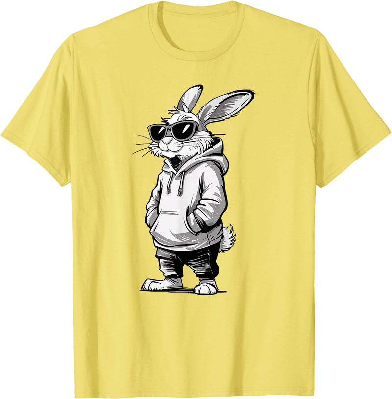 Bunny Face with Sunglasses Easter Day Rabbit Men Boys Kids T-Shirt in Lemon Yellow