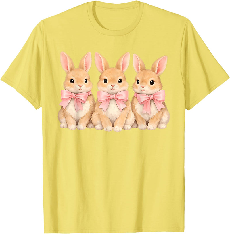 Retro Bunny Coquette Bow Rabbit Easter Women Teen Girls T-Shirt in Lemon Yellow