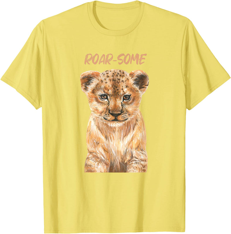 Safari Animals | African Wildlife Animals ROARSOME | Cute Lion Cub | Baby Lion Safari Wild Animal Pun T-Shirt - Lemon Yellow
