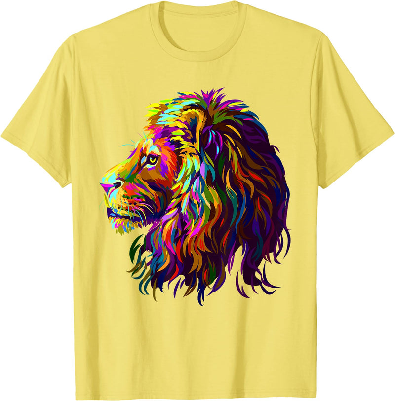 Lion Artistic For Men Women Kids Colorful Lion Head Design Pop Art Style T-Shirt - Lemon Yellow