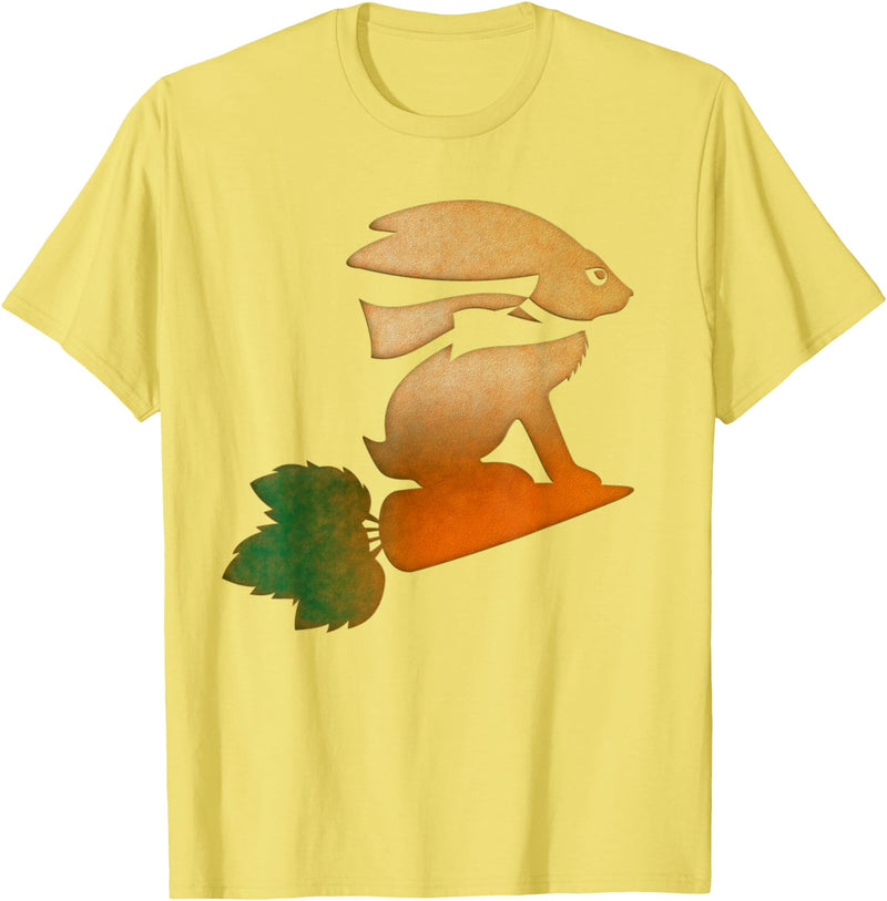 Rabbit on a Flying Carrot Humorous Kids Adults Silly T-Shirt in Lemon Yellow