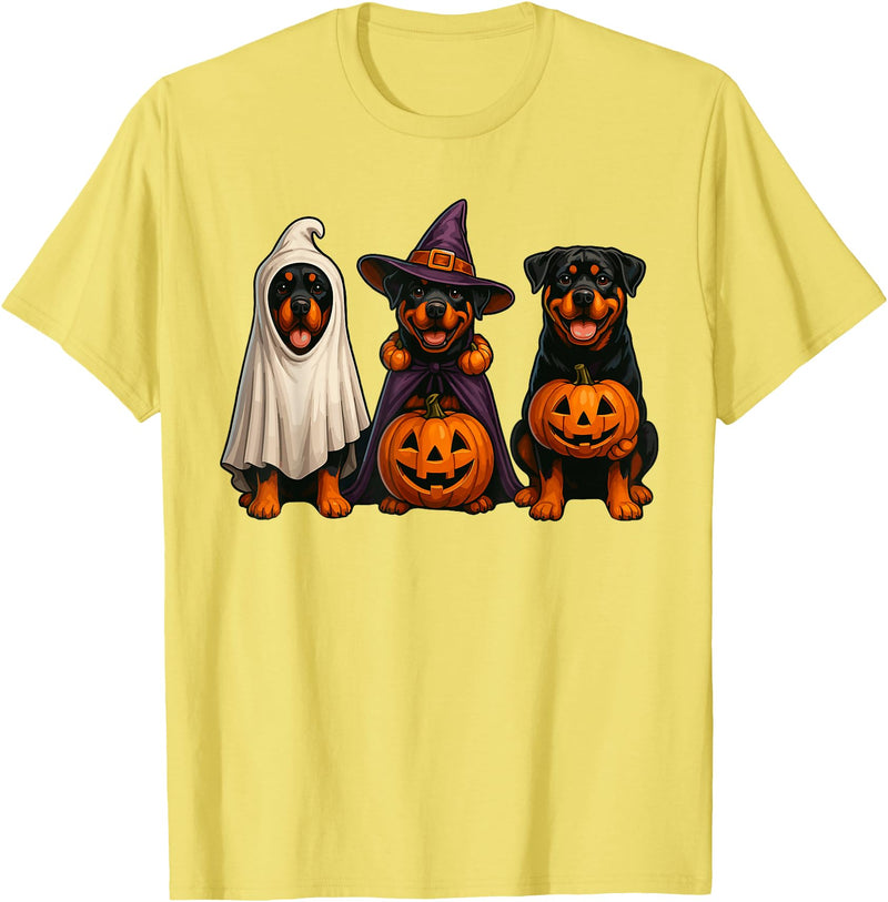 Halloween Shirt With Dogs Dog Ghost Shirt, Cute Halloween Rottweiler Ghost Dog Mom T-Shirt - Lemon Yellow