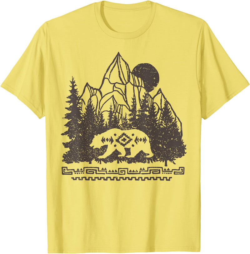 Trendy Apparel Cali Bear Forest And Mountains Background T-Shirt - Lemon Yellow