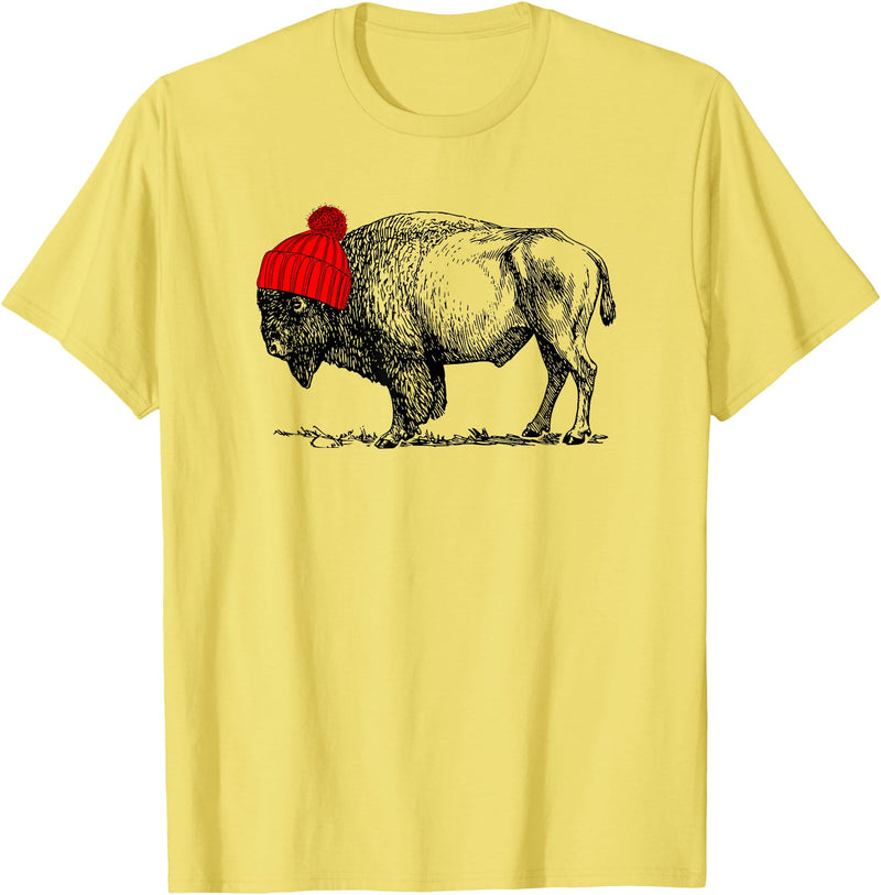 Buffalo Beanie Buffalo Wearing a Beanie Stocking Hat T-Shirt T-Shirt - Lemon Yellow