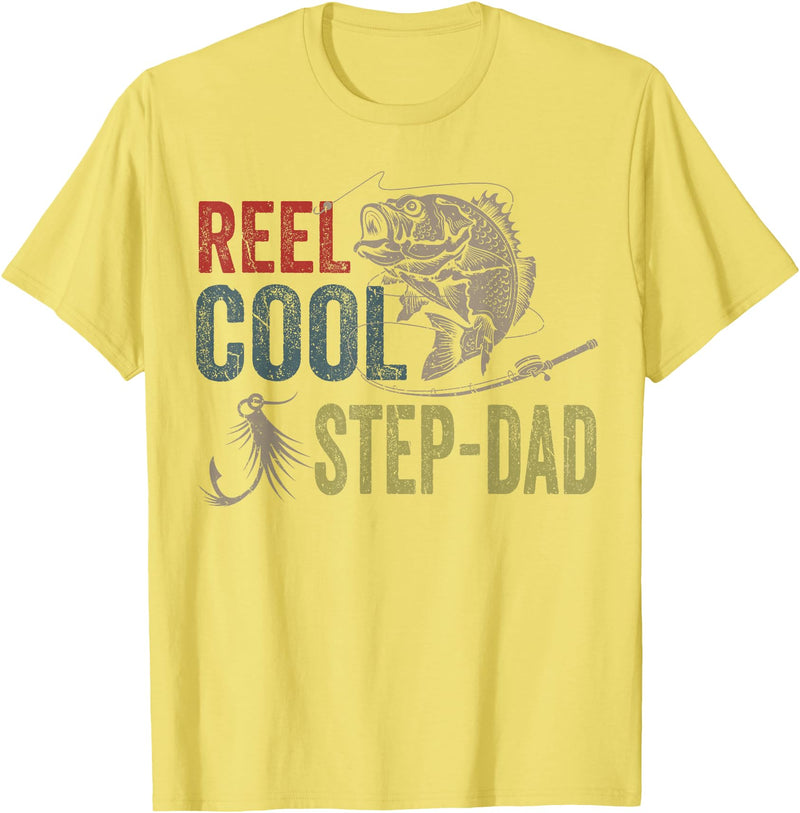 Reel Cool Step-Dad Fishing Fathers Day Tee Fishing Reel Cool Step-Dad Fishing T-Shirt - Lemon Yellow