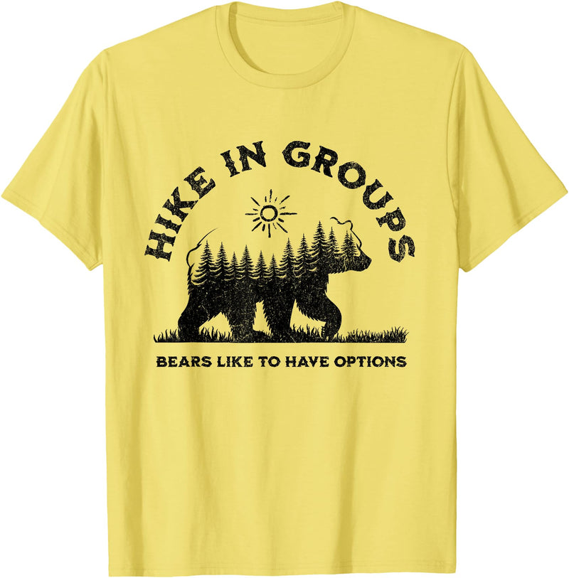 Hiking Bear Apparel Hike in Groups Bears Like to Have Options Funny Camping T-Shirt - Lemon Yellow