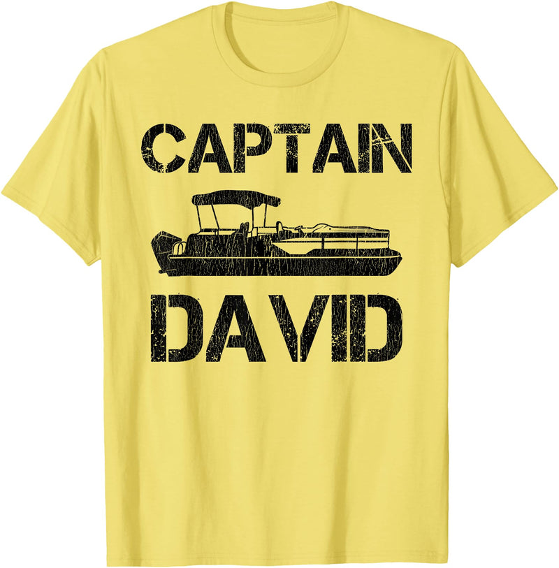 Custom Boat Captain Personalized Name Designs Captain David Pontoon Personalized Boat Name Fishing Trip T-Shirt - Lemon Yellow
