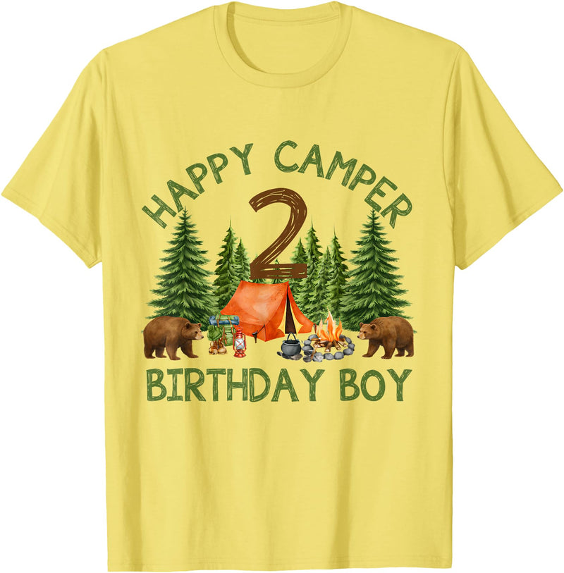 Camping 2nd Birthday Adventure Family Matching Camper 2nd Birthday Boy Forest Bear Camping Adventure Gift T-Shirt - Lemon Yellow