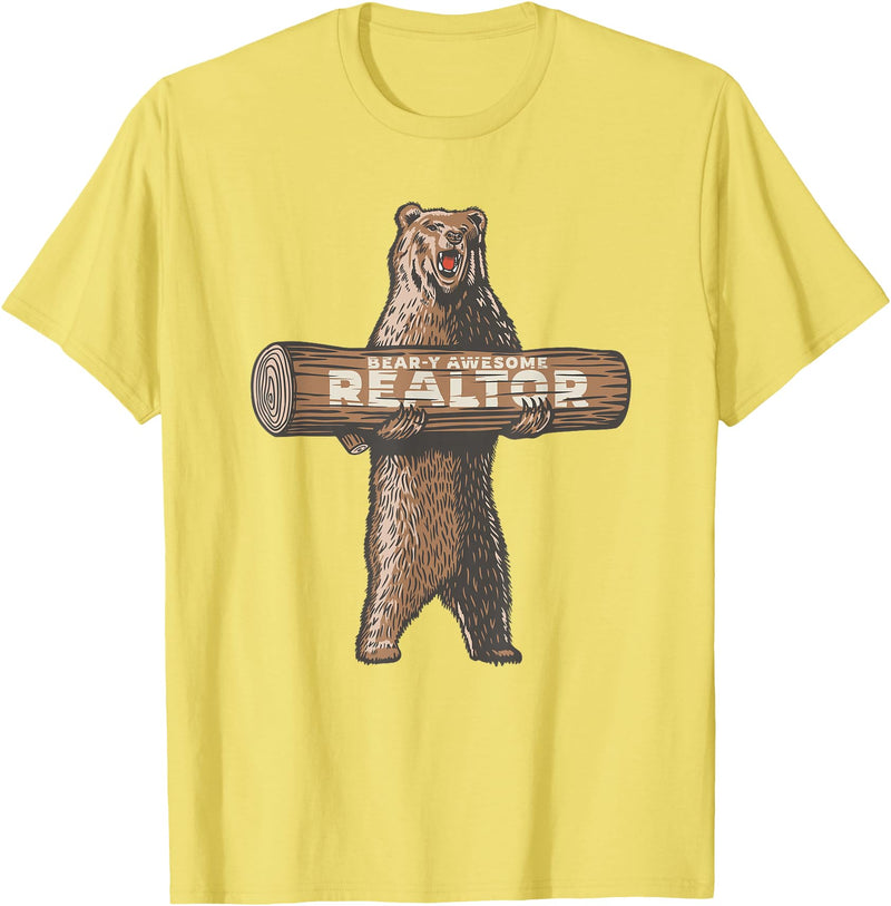 Cartba Real Estate Co. Bear-y Awesome Realtor Funny Real Estate Agent Saying T-Shirt - Lemon Yellow