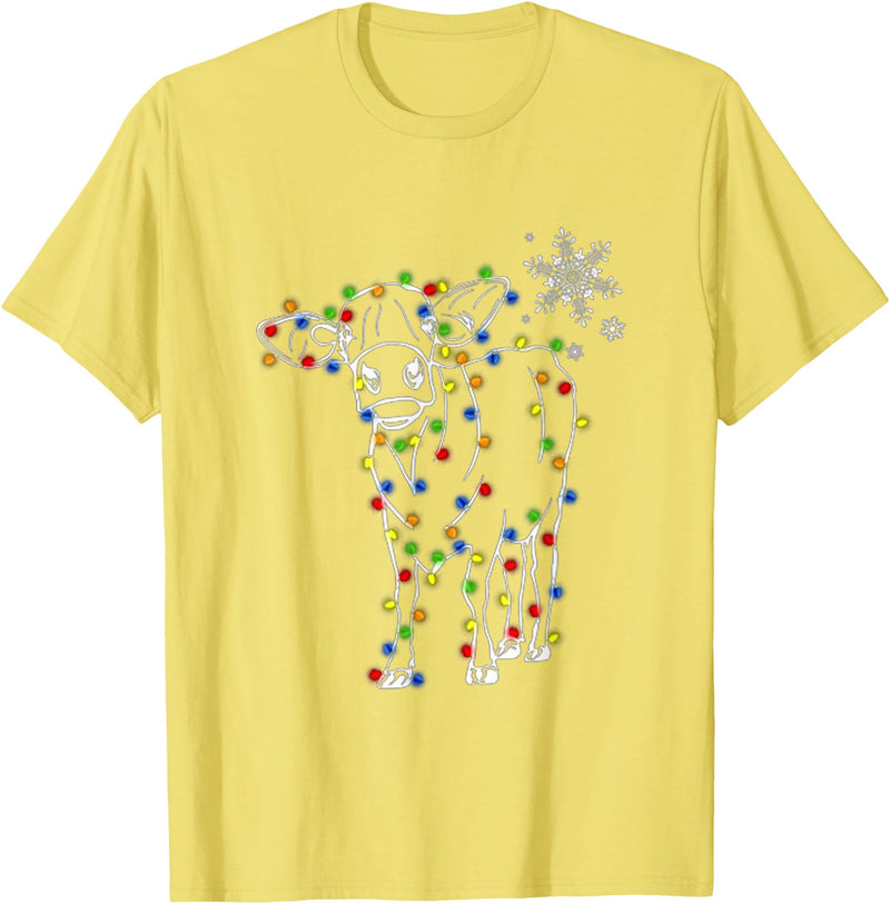 Cow Christmas Light Tree Cow Xmas Snow Lover T-Shirt - Lemon Yellow