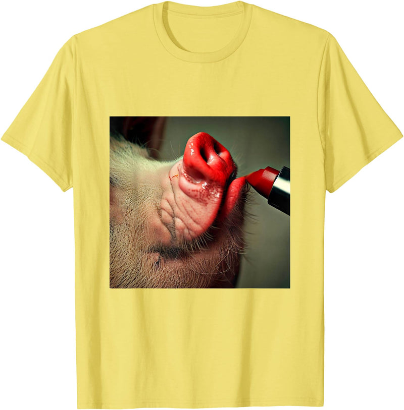 Special Lipstick Gifts Lipstick on a Pig Slogan T-Shirt - Lemon Yellow