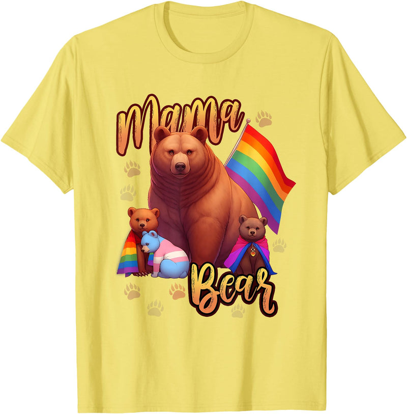 Mom Hugs Proud Mama Mom Bear LGBT Gay Pride LGBTQ Flag T-Shirt - Lemon Yellow