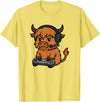 GamerAxis1 Highland Cow Gamer Gaming Retro Videogames Boys Girls Kids T-Shirt - Lemon Yellow