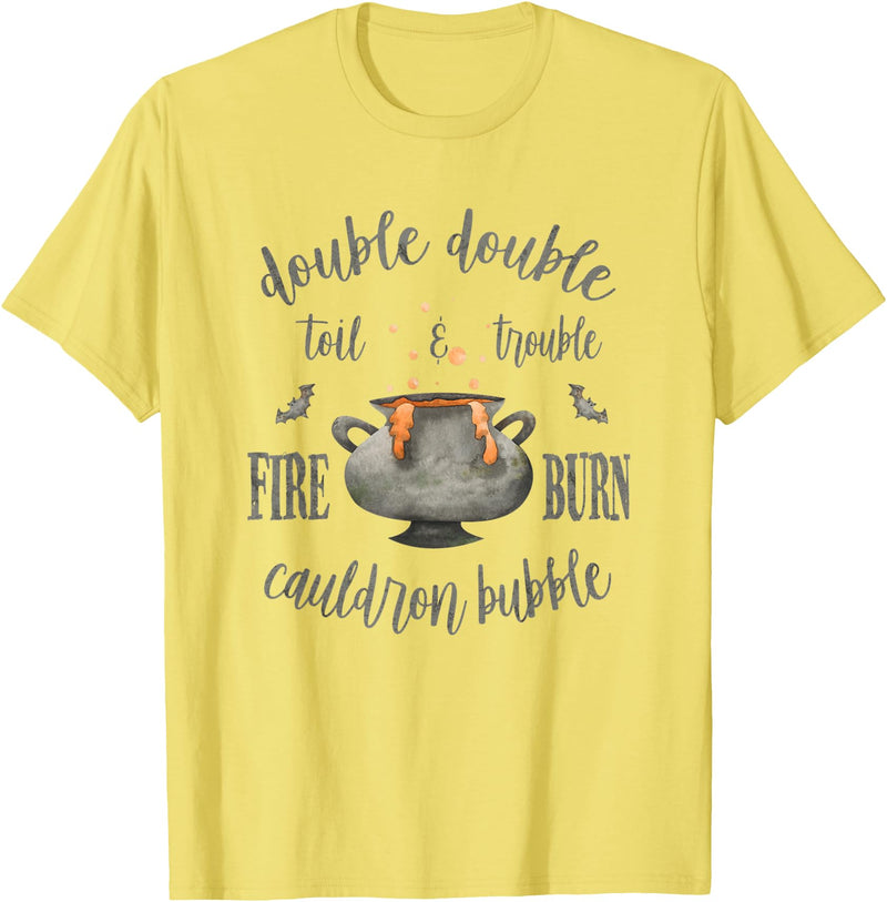 Retro Halloween Gifts and Apparel Double Double Toil and Trouble Halloween Witch Gothic T-Shirt - Lemon Yellow