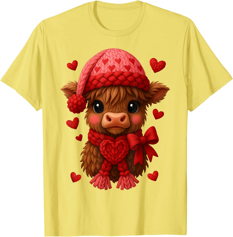Coquette Bow Highland Cow Valentine Women Girls. Highland Cow Valentines Day Funny Hearts Valentine Cow Women T-Shirt -
