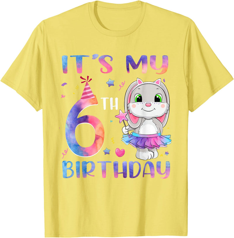 It's My 6th Birthday Bunny Rabbit 6 Years Old Boy Girl T-Shirt in Lemon Yellow