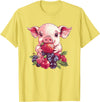 Cute Pig Eating Strawberries And Berries Fun Adorable Pig With Strawberries And Berries T-Shirt - Lemon Yellow