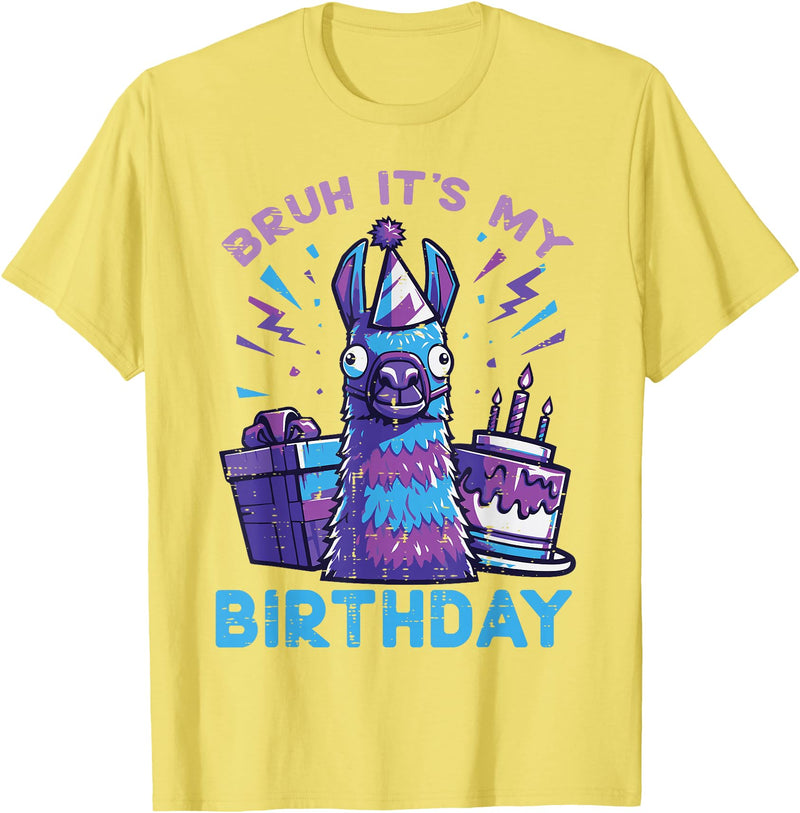 Birthday Party Shirts For Men Women Kids Bruh Its My Birthday Llama Pinata Bday Party Men Women Kids T-Shirt - Lemon Yellow