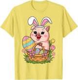 Happy Easter Pig Animal Happy Easter Women Girls Kids Easter Egg Basket Easter Pig T-Shirt - Lemon Yellow
