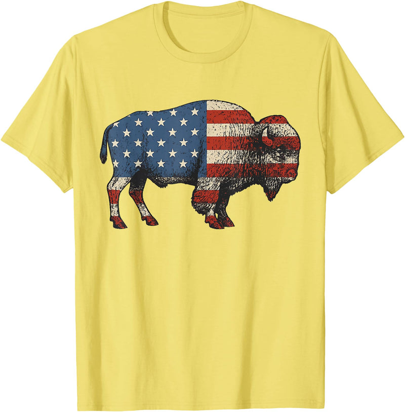 Bison American Buffalo Gifts & Apparel Stuff Bison USA American Flag Patriotic United States T-Shirt - Lemon Yellow