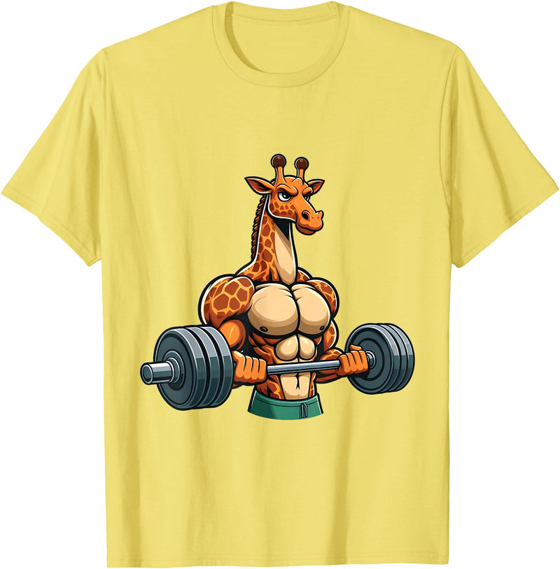 Giraffe Lovers Weightlifting Bodybuilder Gym Funny Giraffe Gym Weightlifting Fitness Workout Deadlift T-Shirt - Lemon Yellow