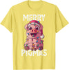 The Weird Shop Merry Pigmas Pig Christmas Santa Pig Xmas Lights Farmer Gift T-Shirt - Lemon Yellow