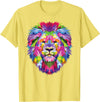Color Critters Cute Rainbow Lion Head Vibrant Jungle Lion Celebration T-Shirt - Lemon Yellow