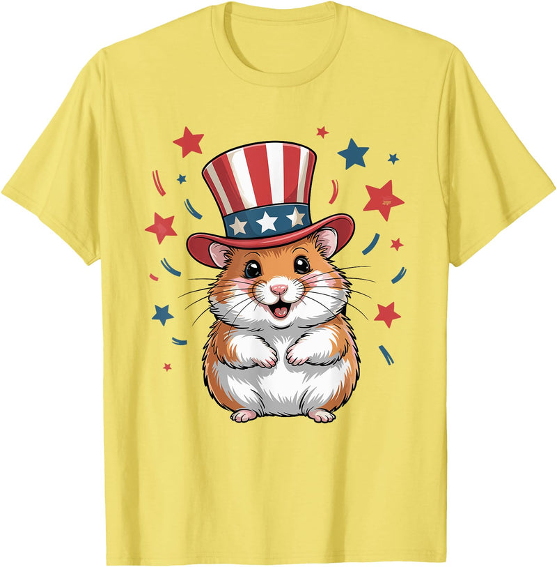 Patriotic Hamster Animals Lovers Independence 4th of July T-Shirt - Lemon Yellow