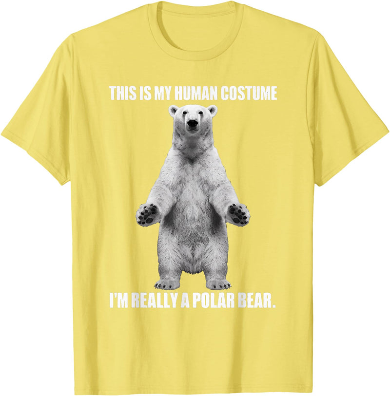 Cool Polar Bear For Men Women This Is My Human Costume I'm Really A Polar Bear Halloween T-Shirt - Lemon Yellow