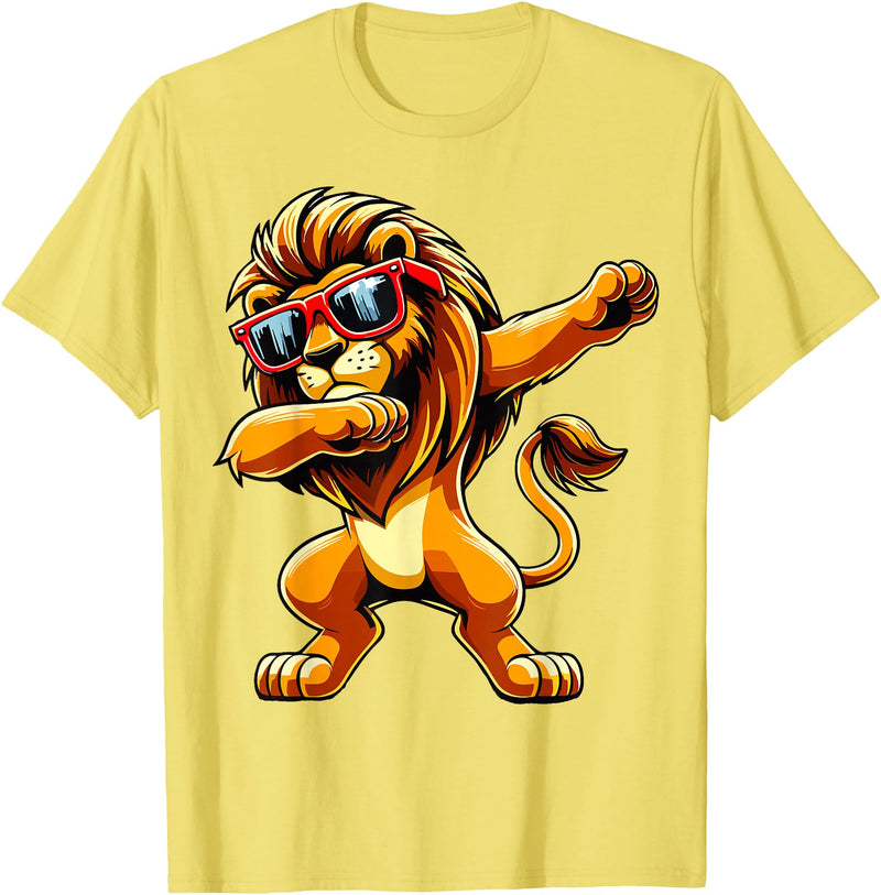 Funny Lion Lover Dabbing Lion Sunglasses T-Shirt - Lemon Yellow