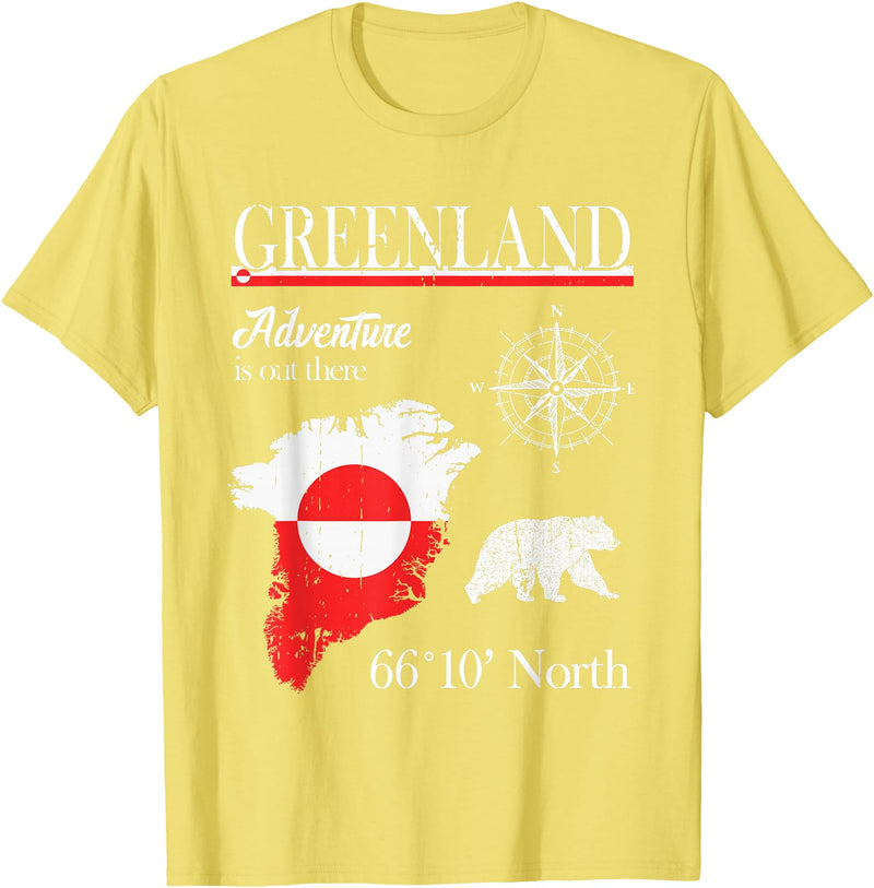 Greenland Nordic Hiking Camper Polar Circle Greenland - Adventure is Out There - Greenland Flag T-Shirt - Lemon Yellow
