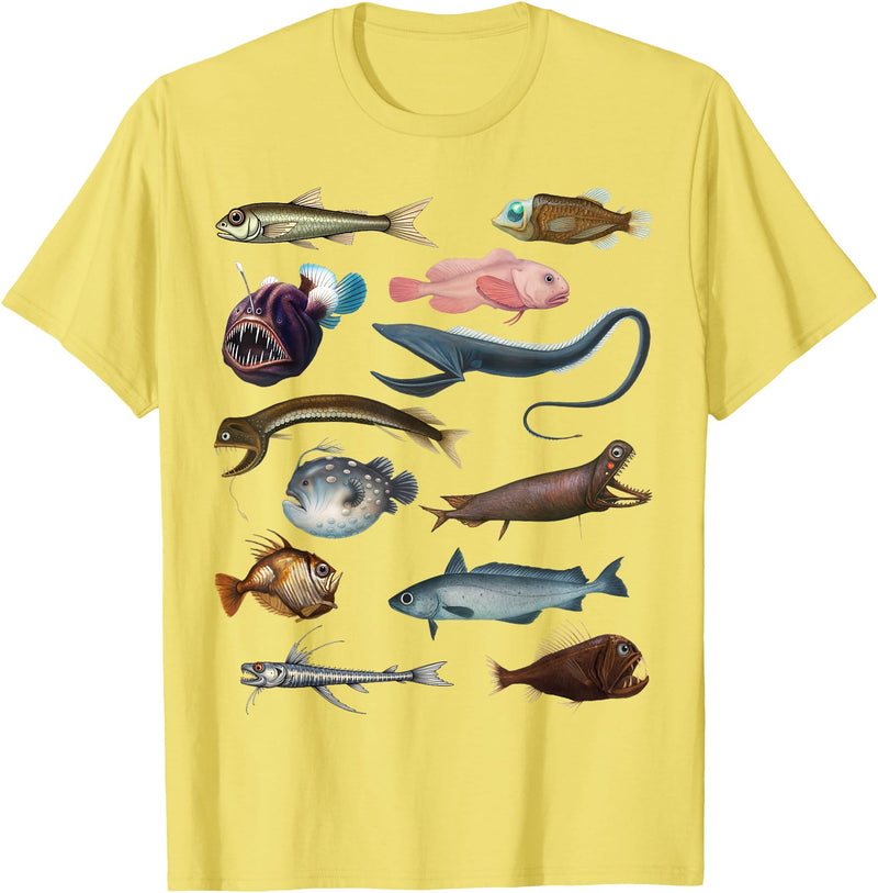 Educational Science Ideas Deep Sea Fish Ocean Biology & Marine Science Educational T-Shirt - Lemon Yellow