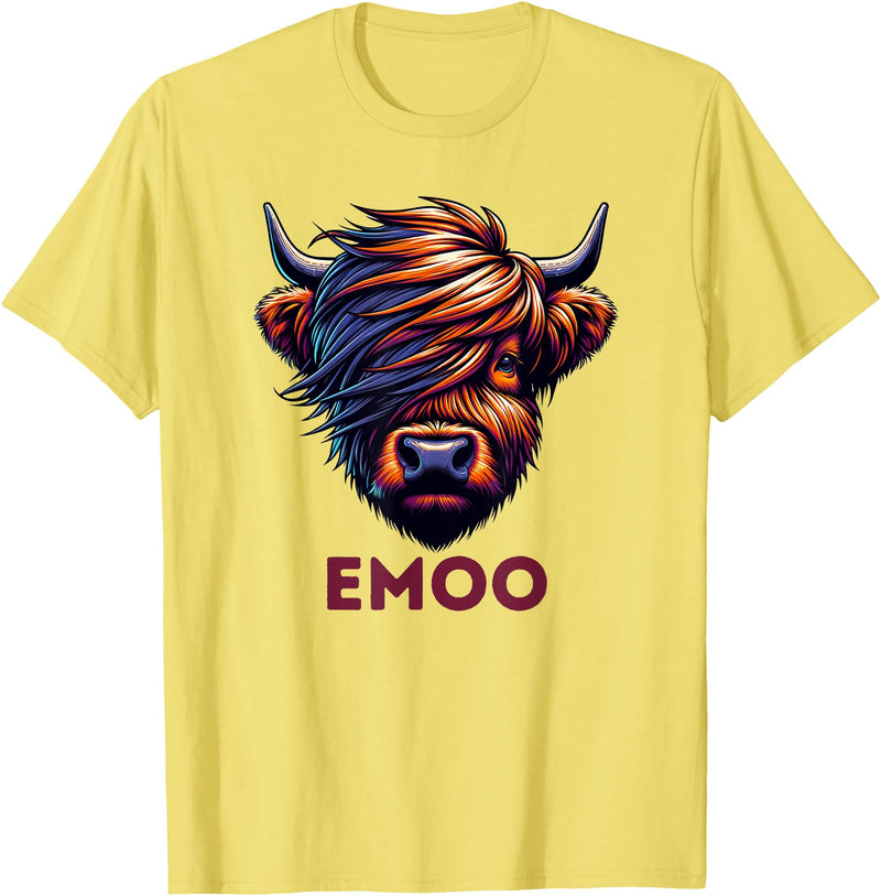 Emo Cow Cute Scottish Highland Emoo Grunge Men Women Music T-Shirt - Lemon Yellow
