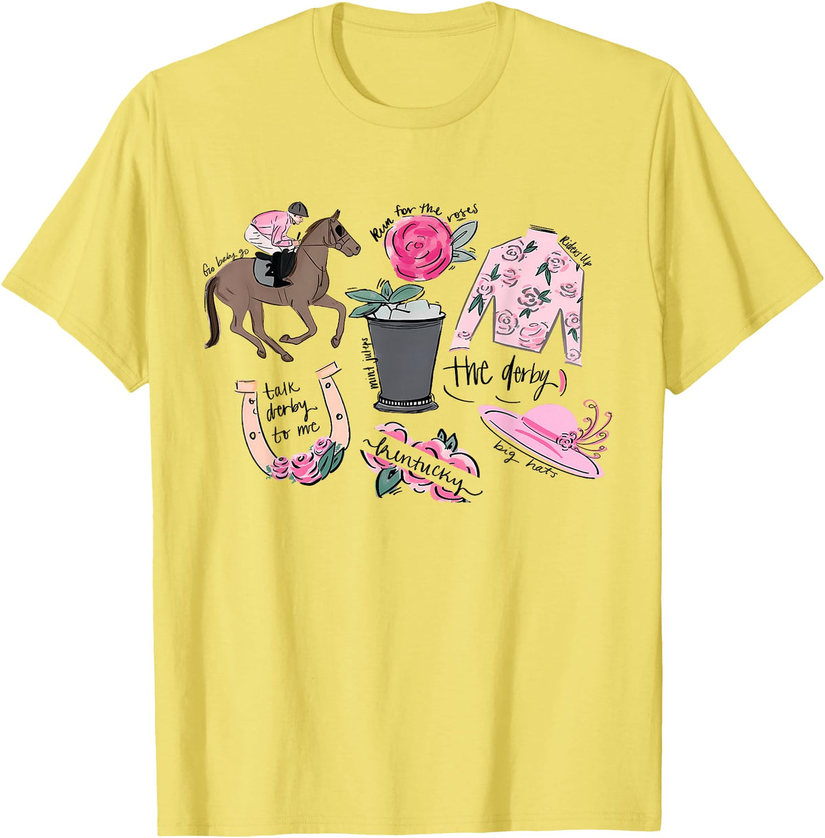 Horse Racing Derby Day Men Women Kids Gift Horse Racing Doodles Derby Day Funny Silks Jockey T-Shirt - Lemon Yellow