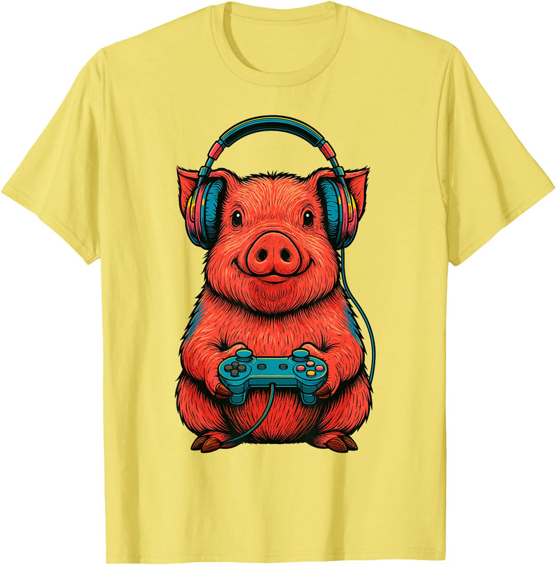 Magical and Funny Pig Farmer Gifts Gamer Pig Gaming T-Shirt - Lemon Yellow