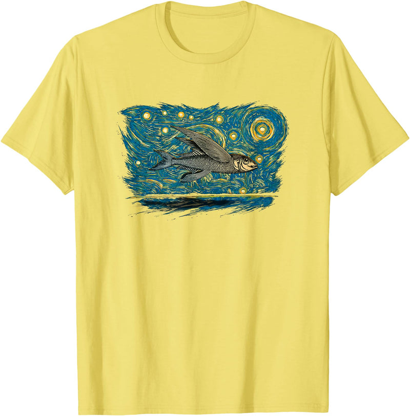 Flying Fish Vintage Night Tees Retro Vintage Style Flying Fish T-Shirt - Lemon Yellow