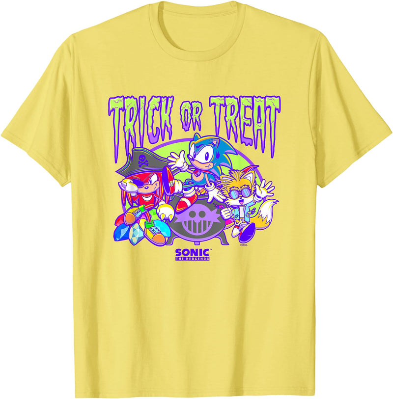 Sonic The Hedgehog Halloween Trick Or Treat Retro Neon Logo T-Shirt - Lemon Yellow