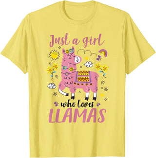 Llama Shirt Kids Girls Toddler Just A Girl Who Loves Llamas T-Shirt - Lemon Yellow