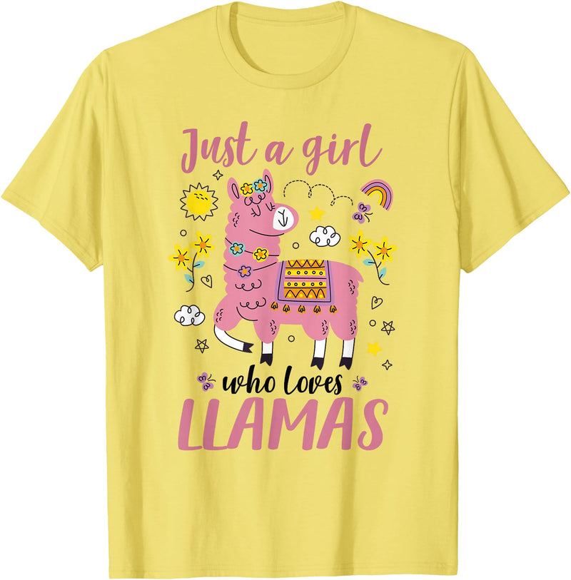 Llama Shirt Kids Girls Toddler Just A Girl Who Loves Llamas T-Shirt - Lemon Yellow